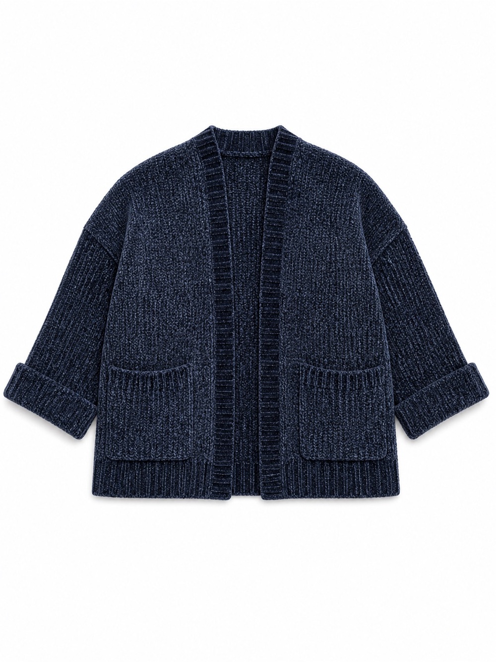 Jessica Simpson Open-Front Chunky Knit Cardigan in Dark Navy
